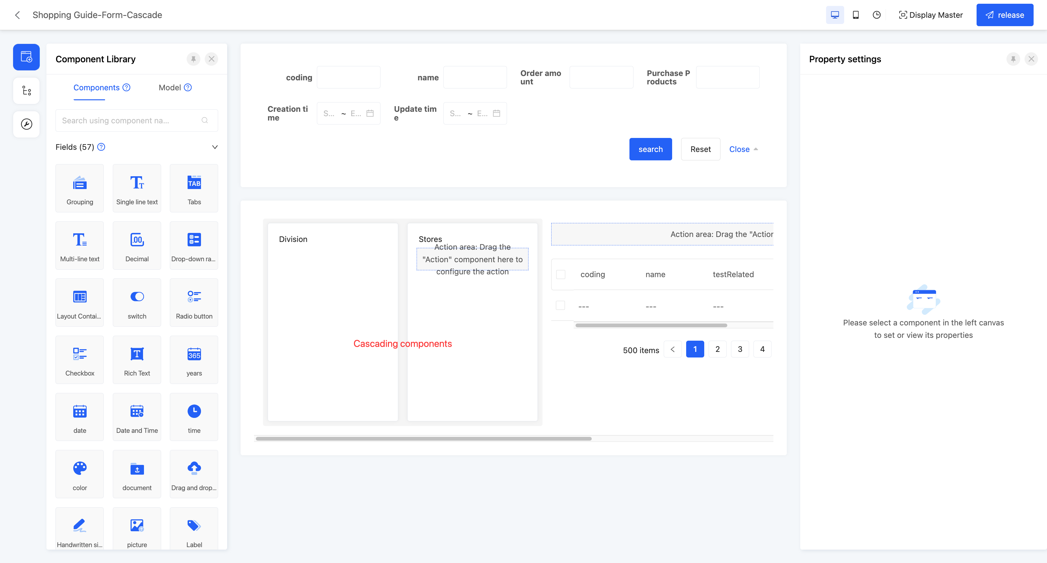 Design Table Page Example - Cascading