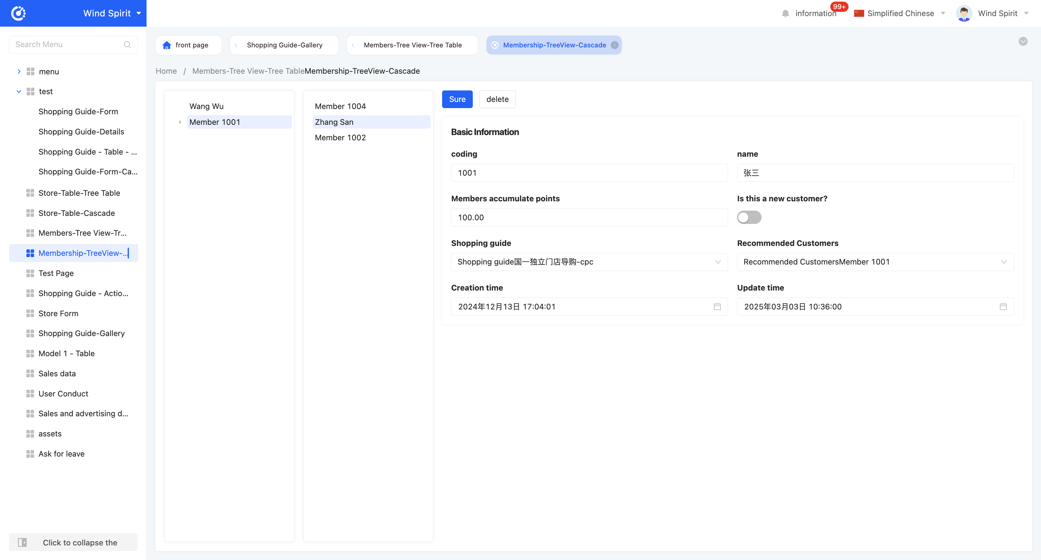 Tree View Display Page Example - Cascading